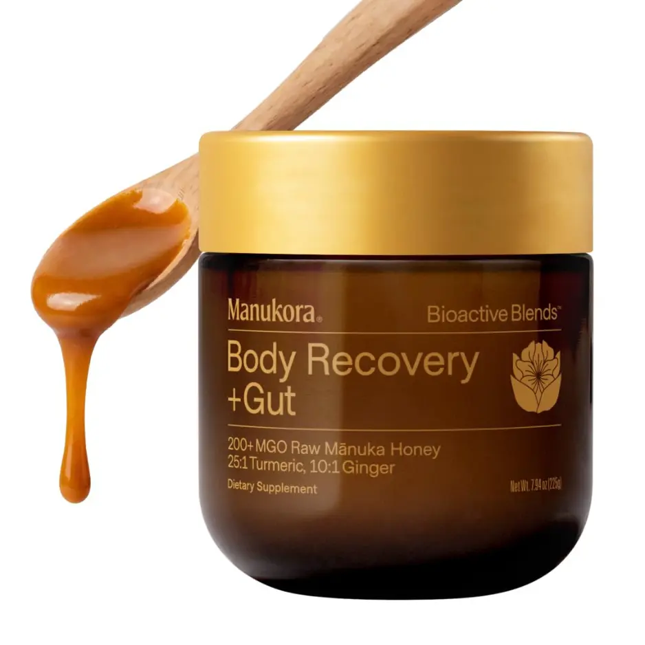 Manukora Body Recovery & Gut Blend - Turmeric, Ginger, and Manuka Honey Supplement for Adults & Kids 4+ - Recovery and Digestive Support Supplement - 225g