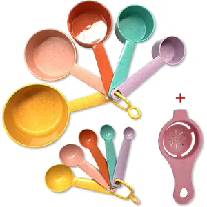 10-Piece Measuring Cups and Spoons Set - Colorful Kitchen Measuring Tool with Engraved Metric/US Markings, Stackable Silicone Measure Cups for Liquid and Dry Ingredients, Cooking and Baking (Random Color)
