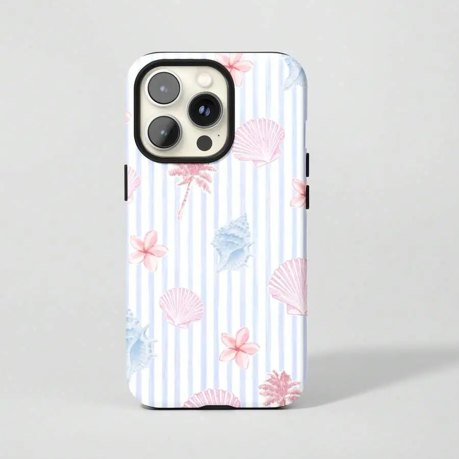 Shockproof 1-Piece Hybrid Shell Smartphone Case - HD Italian Ocean Coastal Collage Pattern, Coastal Coquette Aesthetic Summer Cover for iPhone 16,15,14,13 Pro Max Plus,12,11 - Cute Cellphone Protection Accessories