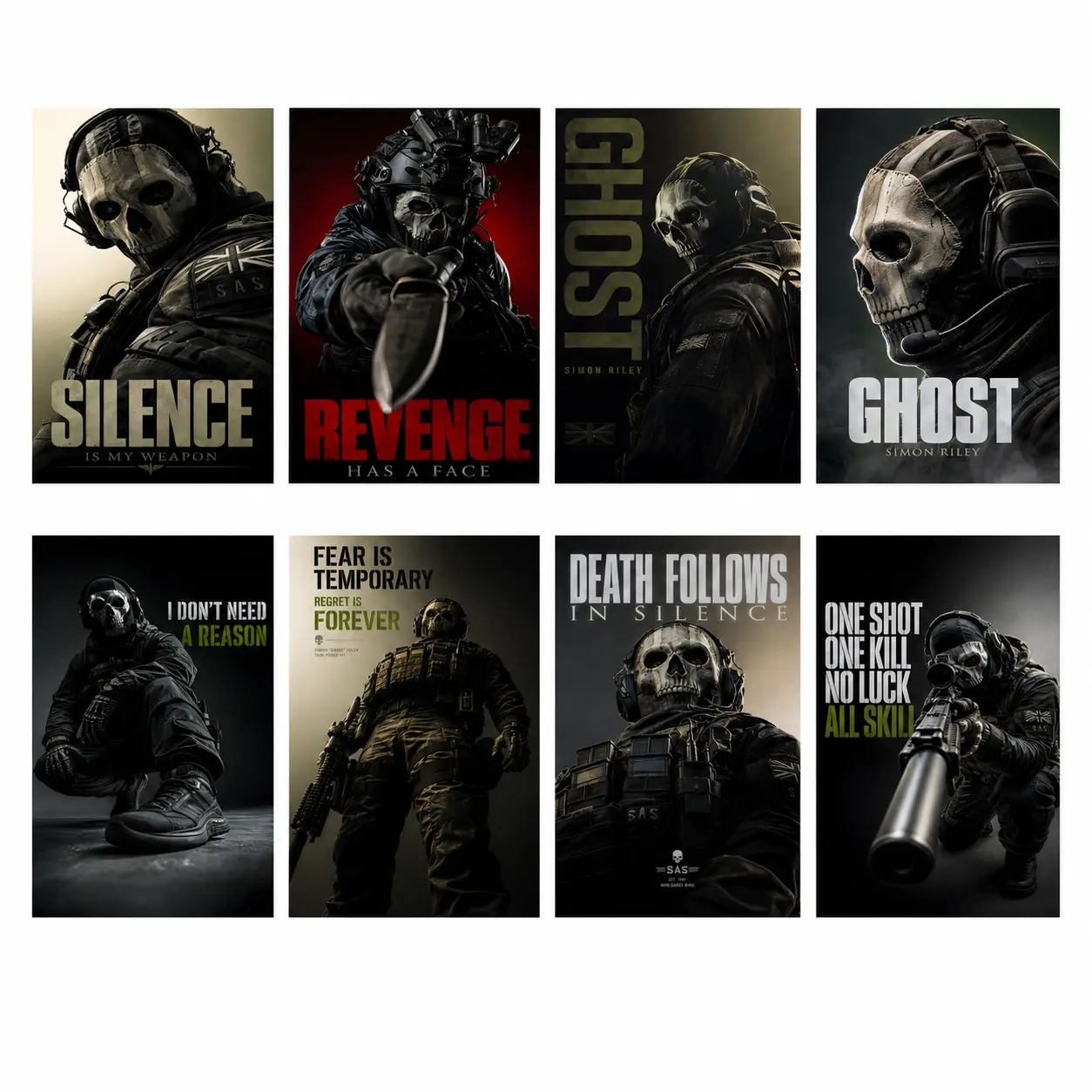 9 Designs Call of Duty: Modern Warfare Ghost Canvas Wall Art, Call of Duty: Modern Warfare Gaming Posters for Bedroom, Living Room, Game Room, Dorm, Office, Gamer Gifts