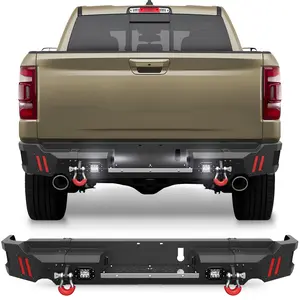 Ram 1500 Rear Back Bumper with Lights for 2019-2025 Dodge , 2019 2020 2021 2022 2023 2024 2025 Dodge Ram 1500(Exclude Classic) Truck Steel Rear Bumper w/LED Lights, D-rings