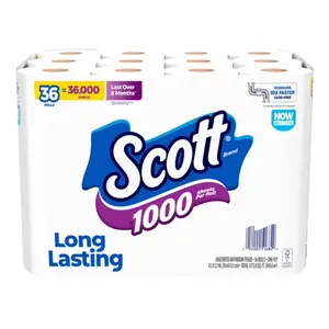 Scott 1000 Toilet Paper – 36 Rolls, 1000 Sheets Per Roll | Bulk Family Pack Bathroom Tissue Soft & Strong