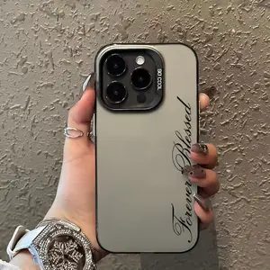 Minimalist Forever Blessed TPU Phone Case Casing, Compatible with iPhone 16/15/14/13/12 Pro Max Multi-Camera, Cursive English Blessing Quote, Shockproof Grey Soft Case