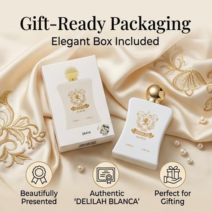 DELILAH BLANCA Eau de Parfum for Women 85ml | A gentle floral fragrance with notes of jasmine, tuberose, and vanilla | A luxurious white porcelain bottle with a tassel design | Long-lasting, sophisticated scent | An elegant fragrance for work and dates
