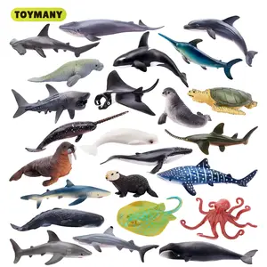 TOYMANY 24pcs PVC Plastic Mini Ocean Animal Figurines - Boxed Cake Decorating Kit with Sharks, Whales, Octopus, Ideal for Age 3+ Kids’ Birthday Parties, Gifts, Box