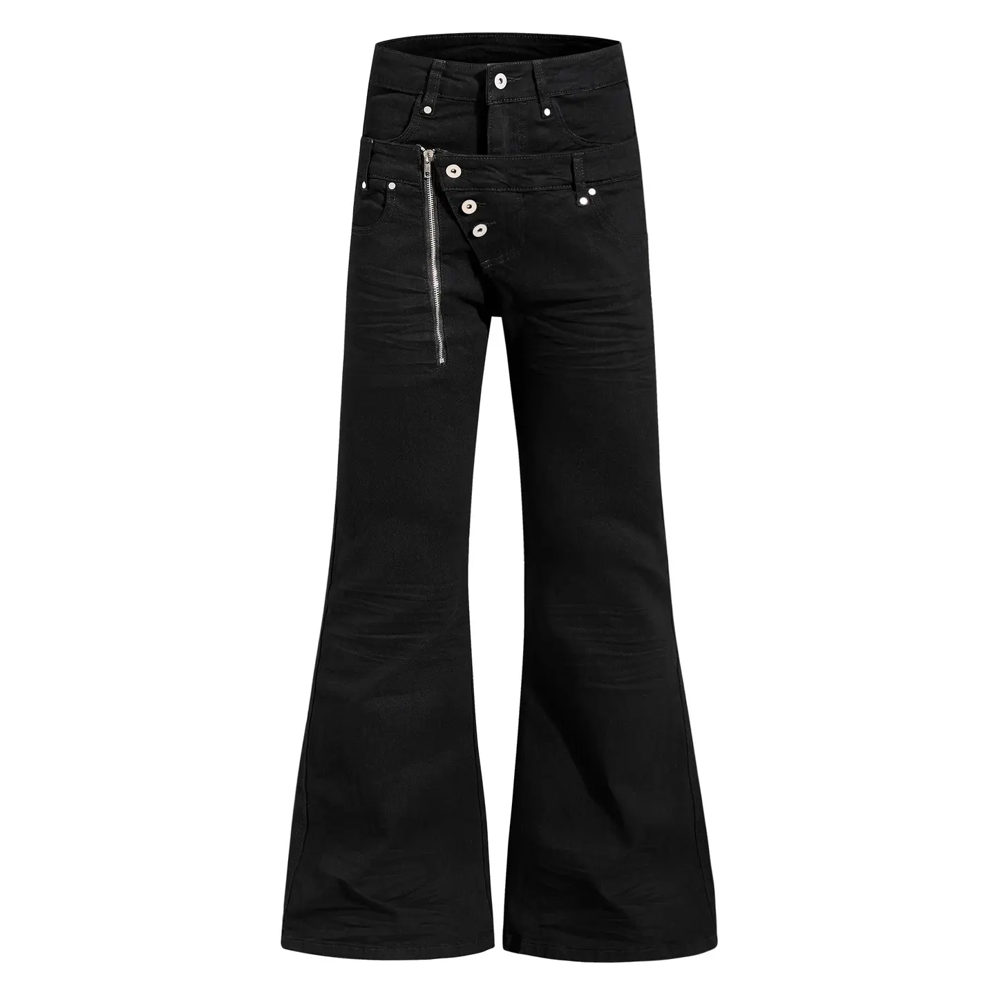 Inflation High street Y2K black skinny jeans double waist buckle pants street fashion long pants