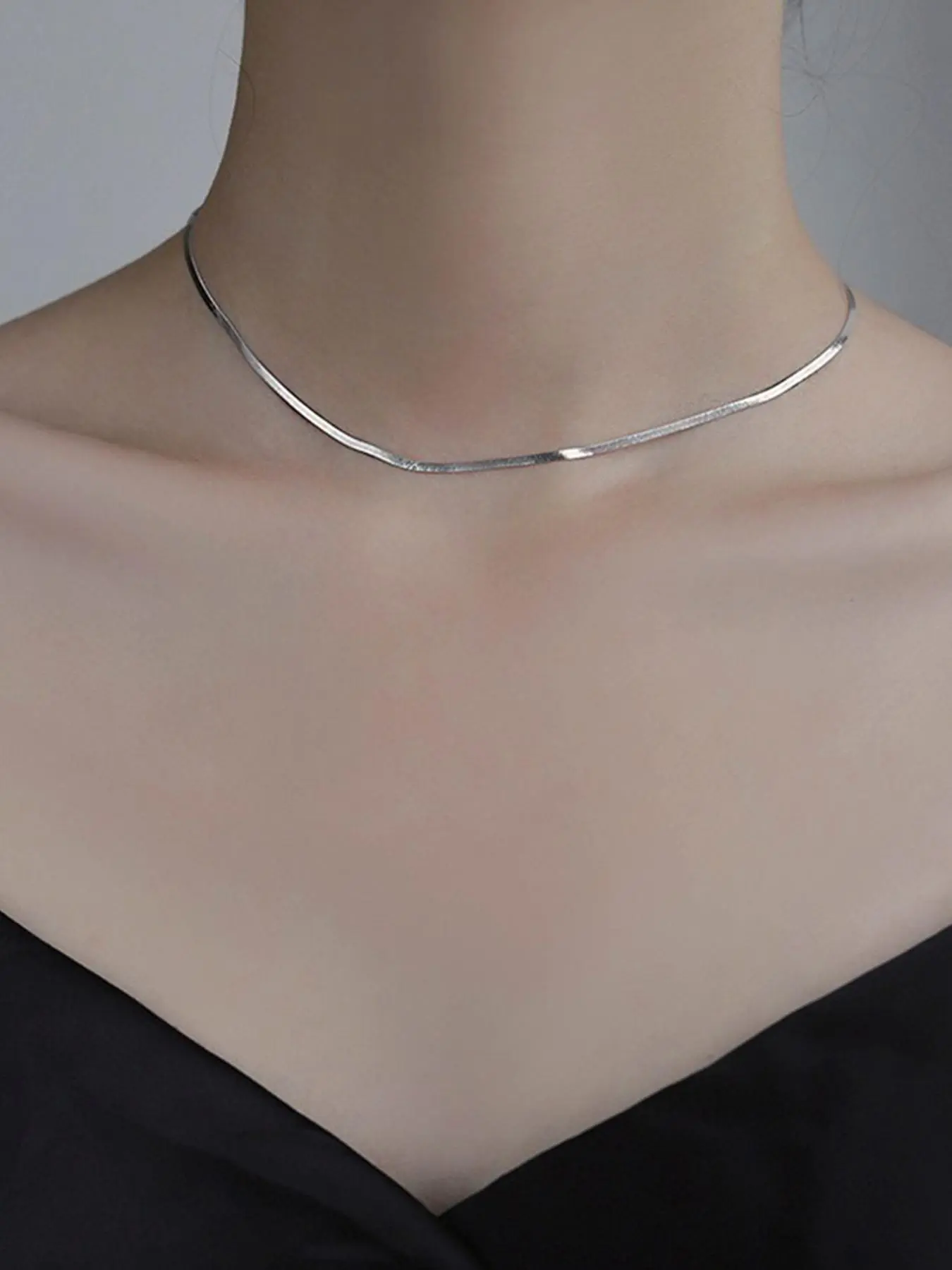 1 piece of s925 pure silver new exquisite snake bone chain sparkling Minimalist necklace for women's jewelry anti allergic daily commuting wear Dainty Necklace