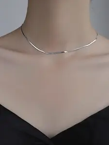 1 piece of s925 pure silver new exquisite snake bone chain sparkling Minimalist necklace for women's jewelry anti allergic daily commuting wear