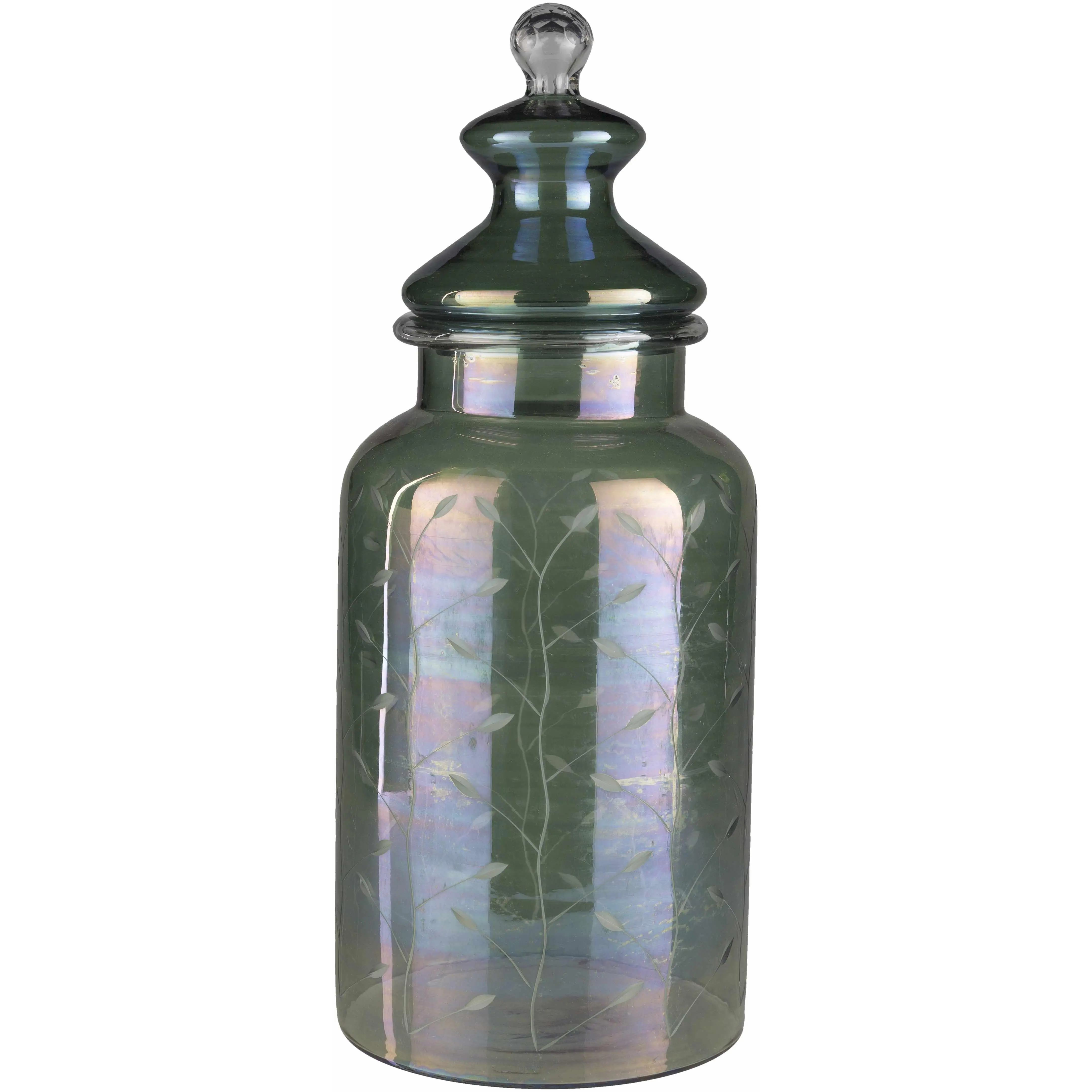 Stewartville Green Etched Glass Jar