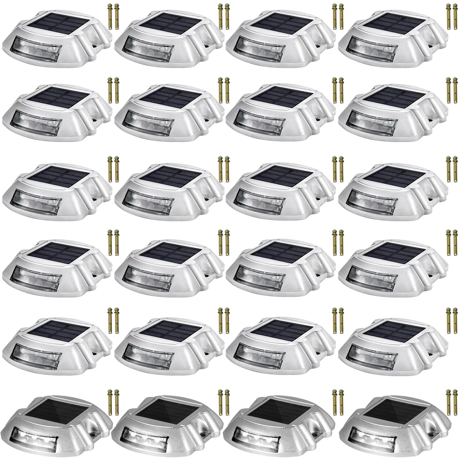 【Summerfinds】VEVOR Driveway Lights 24-Pack Solar Driveway Lights Bright White with Screw Solar Deck Lights Outdoor Waterproof Wireless Dock Lights 6 LEDs for Path Warning Garden Walkway Sidewalk Steps