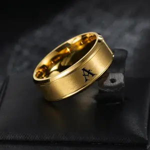 Men's fashion gold plated ring engraved with 26 letters, simple personalized style, multi-purpose accessory, gift for loved ones