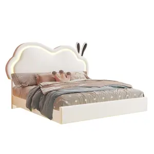 AMERLIFE Floating Bed Frame with Adjustable LED Headboard, Cute Leather Upholstered Platform Bed Frame with Wood Slats Support, Easy Assembly/Best Gift Ideas/Christmas Gifts