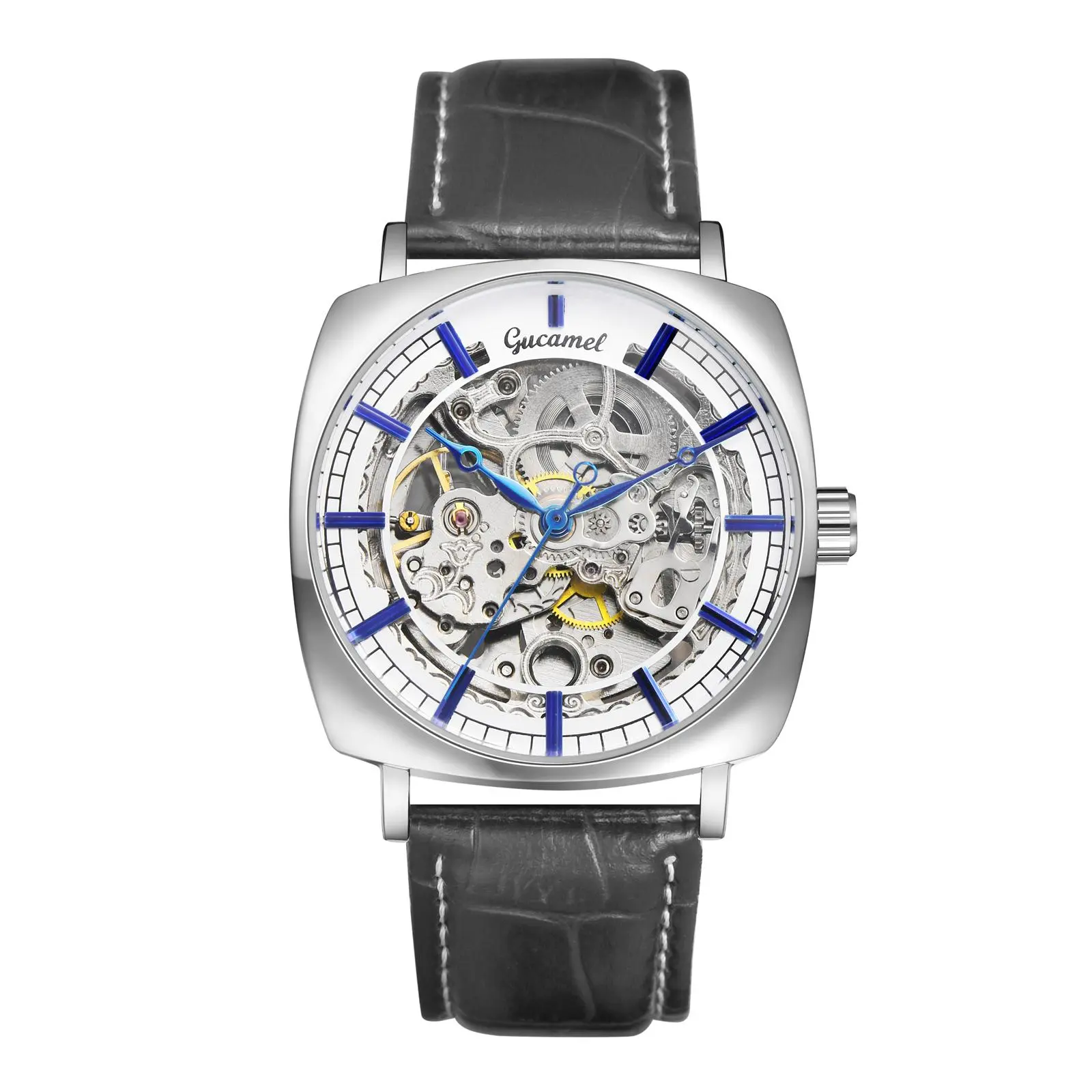 OIDEA Men's Automatic Mechanical Square Watch with Genuine Leather Strap, 3ATM Waterproof Skeleton Gear Business Wrist Watch summerwins, Square Quartz Watches, Water-Resistant Quartz Watches
