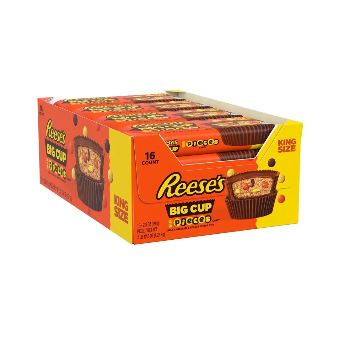 Reese’s Big Cup King Size Milk Peanut Chocolate Dessert Snack Bar, 16-Pack, 2.8 oz, Sharing Size, Contains Chocolate