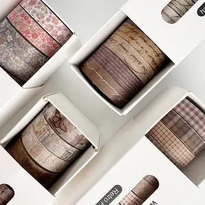 Vintage Style Scrapbooking 8 Roll Combination Paper Tape Set, Grid Journal Tape, Small Floral Decorative Stickers, Handmade Diary Supplies