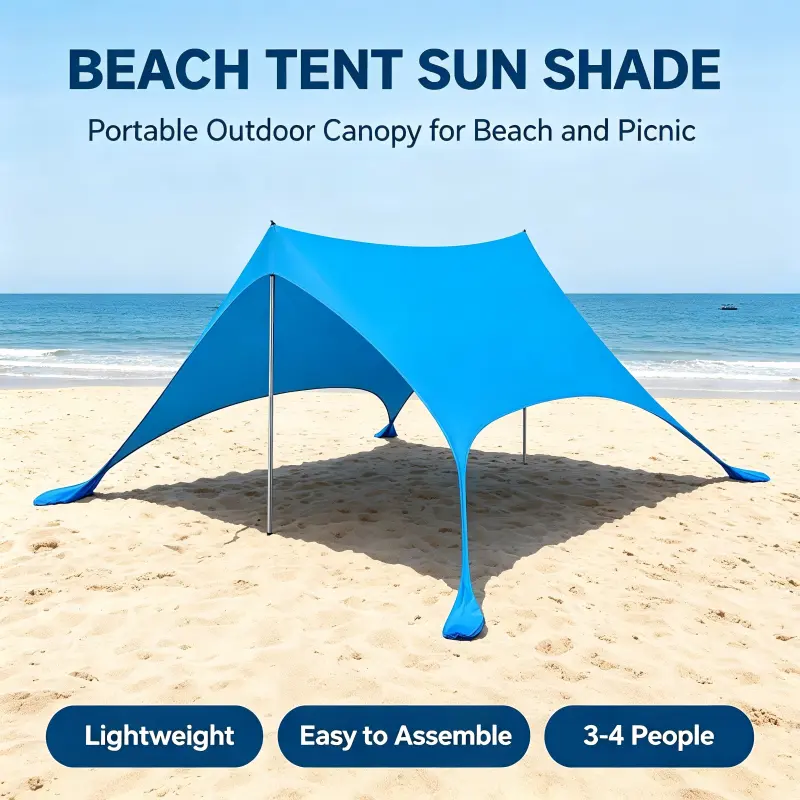 Quiet Canopy Beach Tent, 3-Min Setup, 200*210*150cm Size, UPF 50+ Sun Protection, Wind Assist Accessory Included, Spacious Shade for Outdoor Camping & Hiking