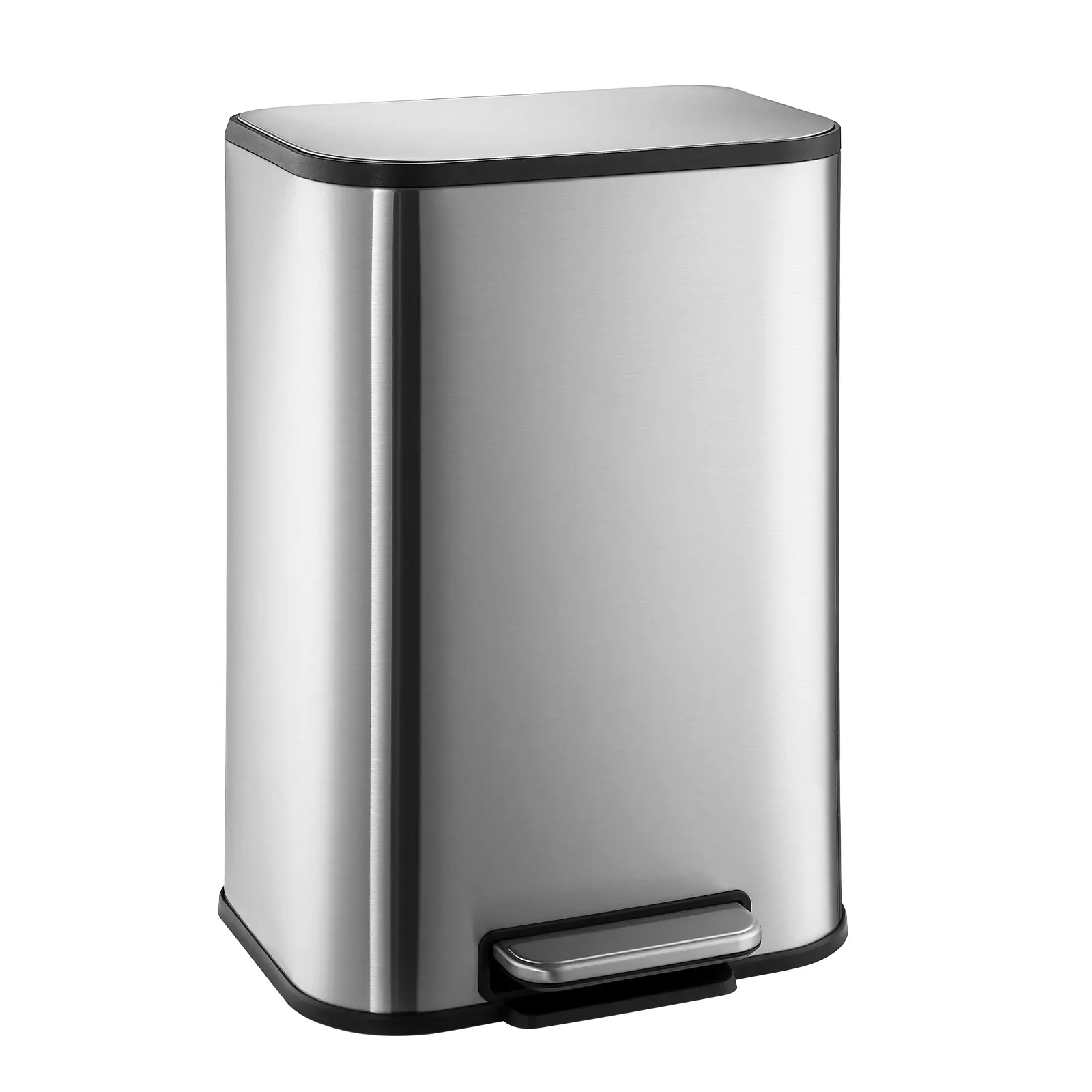 Bathroom Trash Can 12 Liter Stainless Steel Garbage Can Small Rectangular Trash Can with Soft Close Lid Foot Pedal and Inner Bucket for Kitchen Home Office Bedroom Living Room Bin, Compact, Trash Cans For Kitchen