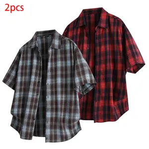 New summer plaid short-sleeve casual trendy shirt, vintage plaid shirt, men’s lightweight short-sleeve breathable loose casual shirt for summer, #SummerVibes