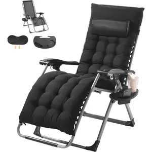 Father's Day Gift VEVOR Zero Gravity Chair, 26 inch Zero Gravity Recliner Lounge Chair for Indoor and Outdoor, Adjustable Anti Gravity Chair with Cushion, Headrest, Footrest, and Cupholder, 500 lbs, Black