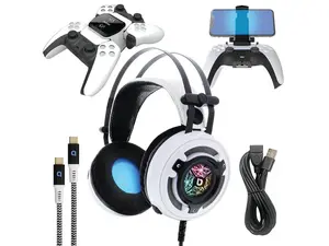 Bionik Pro Kit For PlayStation 5: Powerful 50mm Gaming Headset with RGB Color, Controller Charge Base, Phone Holder, Lynx Cable & USB Cable