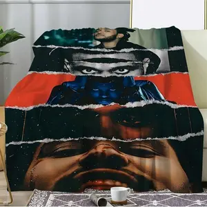 1pc Two-Tone Half-Face Printed Flannel Throw Blanket - Starboy Album Inspired Design (XO Lettering), All-Season Bedspread for Bed, Sofa, Car & Camping, Machine Washable Iconic Music Artist Merchandise, Blanket Throw, Halloween Blanket, Christmas Blanket,