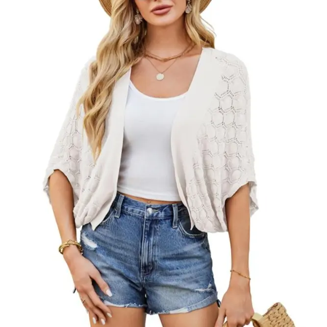 GRACE KARIN Women's 2026 Summer Cropped Batwing Sleeve Crochet Bolero Shrug, Lightweight Polyamide Casual Evening Beach Boho Cardigan - S, 2XL, Hollow, Imported