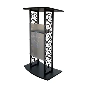 FixtureDisplays® Truss Podium Metal Wood Pulpit Church Podium Conference Pulpit Event Lectern Cup Hold with Pray Hand Logo Decor 18353++12152-NF