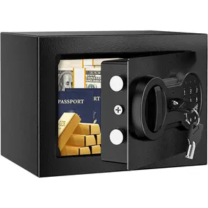 Safe Box with  Keypad, Steel  Lock Box with Key, 0.23 Cubic , 9.06" W x 6.69" D x 6.69" H, Small  Safe for