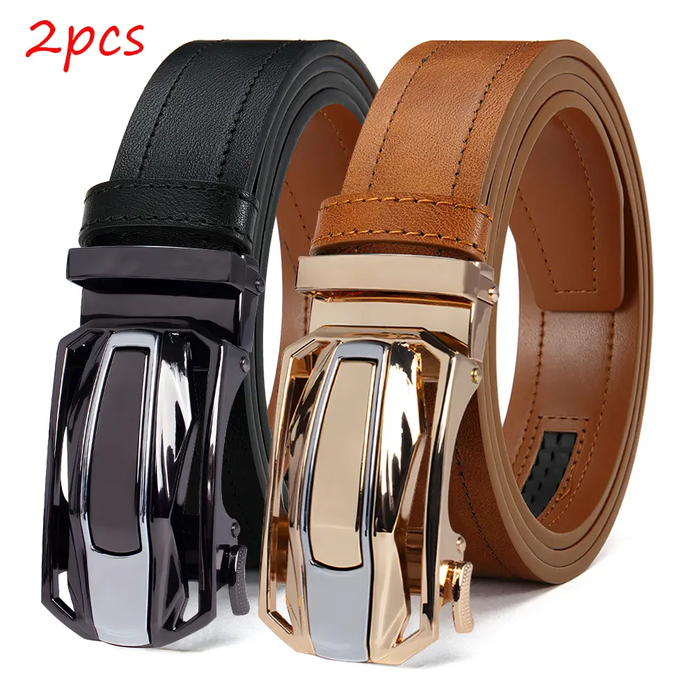 【2pcs】Men's Leather Ratchet Belt Cut-to-Fit Easy Release No Hole Designer Belt, Adjustable Buckle for Business Dress & Casual Wear, Textured Men's Accessory Ideal for Birthday Gift & Outdoor Use premium