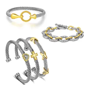 Aprilery Twisted Cable Cuff Bracelet Set – Bold Mixed Metal Design for Women, Chic Link Bracelet Collection