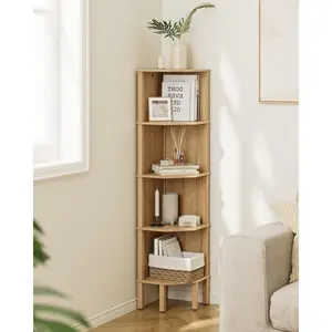 5 Tier Corner Bookshelf Display Shelf Stand with Storage Rack Wall Corner Shelf for Living Room Bedroom Office Oak