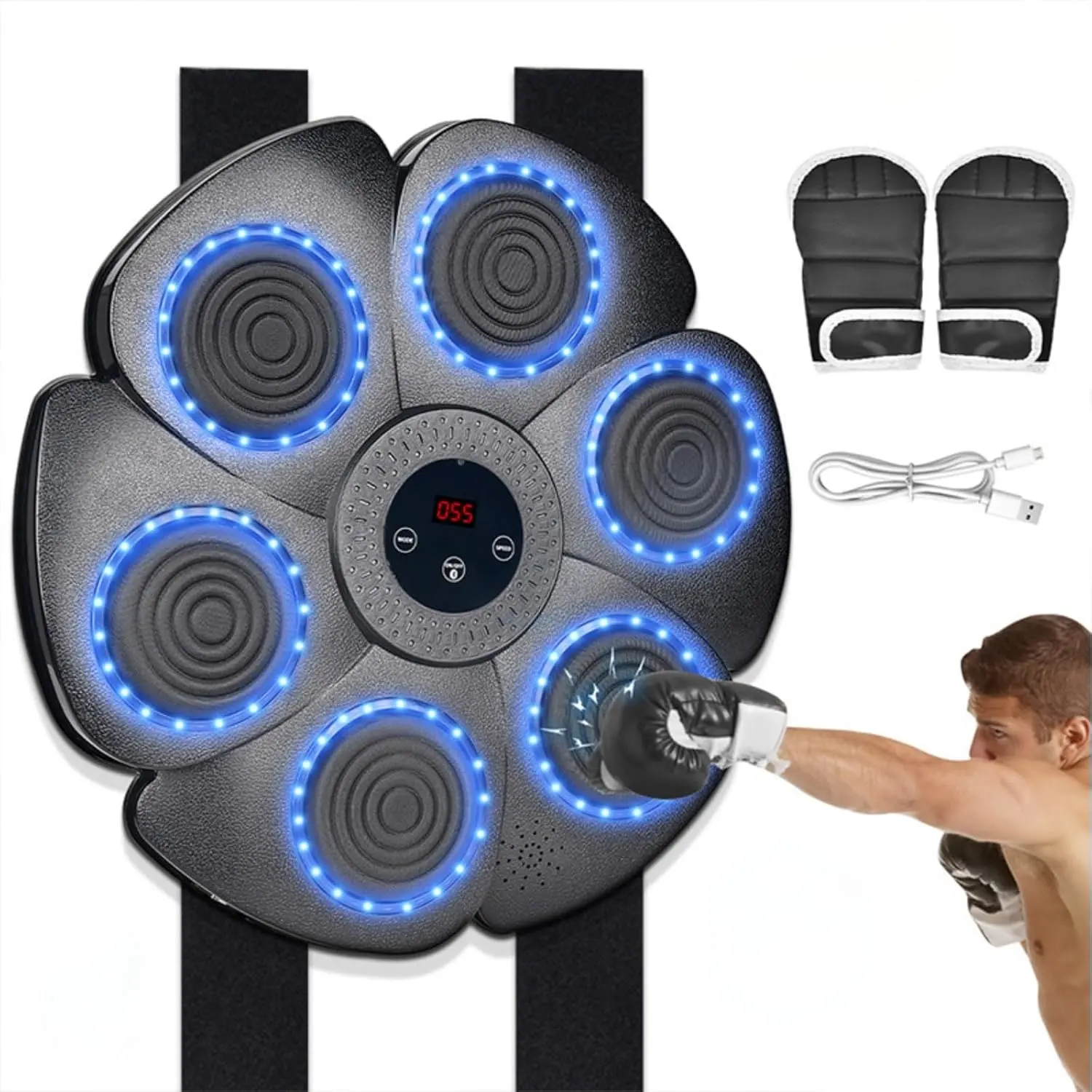Wall-Mounted Smart Bluetooth Music Boxing Machine Set with Punch Pad & Gloves, Martial Arts Reaction Speed Training Fitness Equipment for Kids & Adults (Sports & Outdoor)