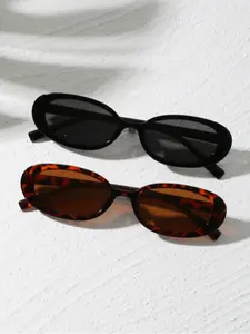 Unisex Fashion Classic Oval Retro Small Frame Glasses, Street Style Shades, 2 Pairs, Perfect for Beach Camping Daily Vacation
