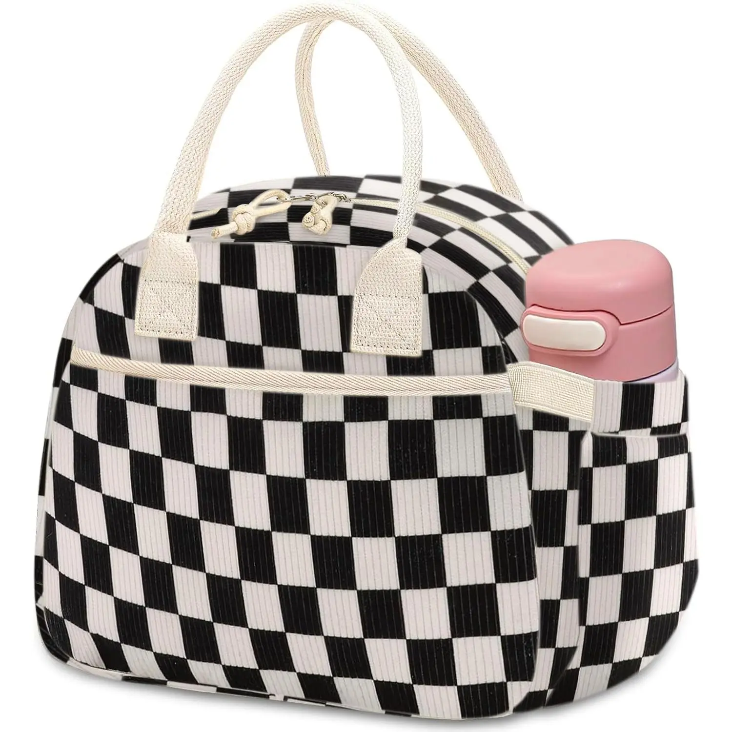 Lunch Bag for Women, Cute Checkered Corduroy Insulated Lunch Tote, Large Soft-Sided Durable Insulated Bag for Work & Travel, Friends, Lunch At Work