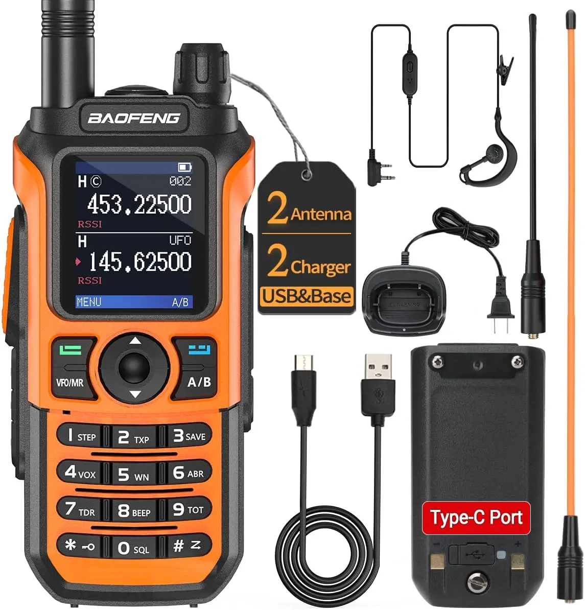 Baofeng UV-21R Sturdy Digital Handheld Ham Radio Walkie Talkie with 771 Antenna, 999 Channels, NOAA Weather Alert, VOX, Long Range, Rechargeable USB Charging, Sound Function, Power Backup - Local Laptop-Compatible Outdoor Electronic Gadget for Adults