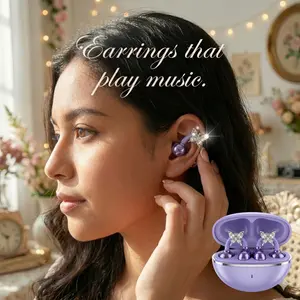 Fluffdrip Clip 04 Sparkly Butterfly Ear Cuffs Earbuds - Wireless Bluetooth Open Ear Clip-on Headphones - Coquette Y2K Jewelry Gift