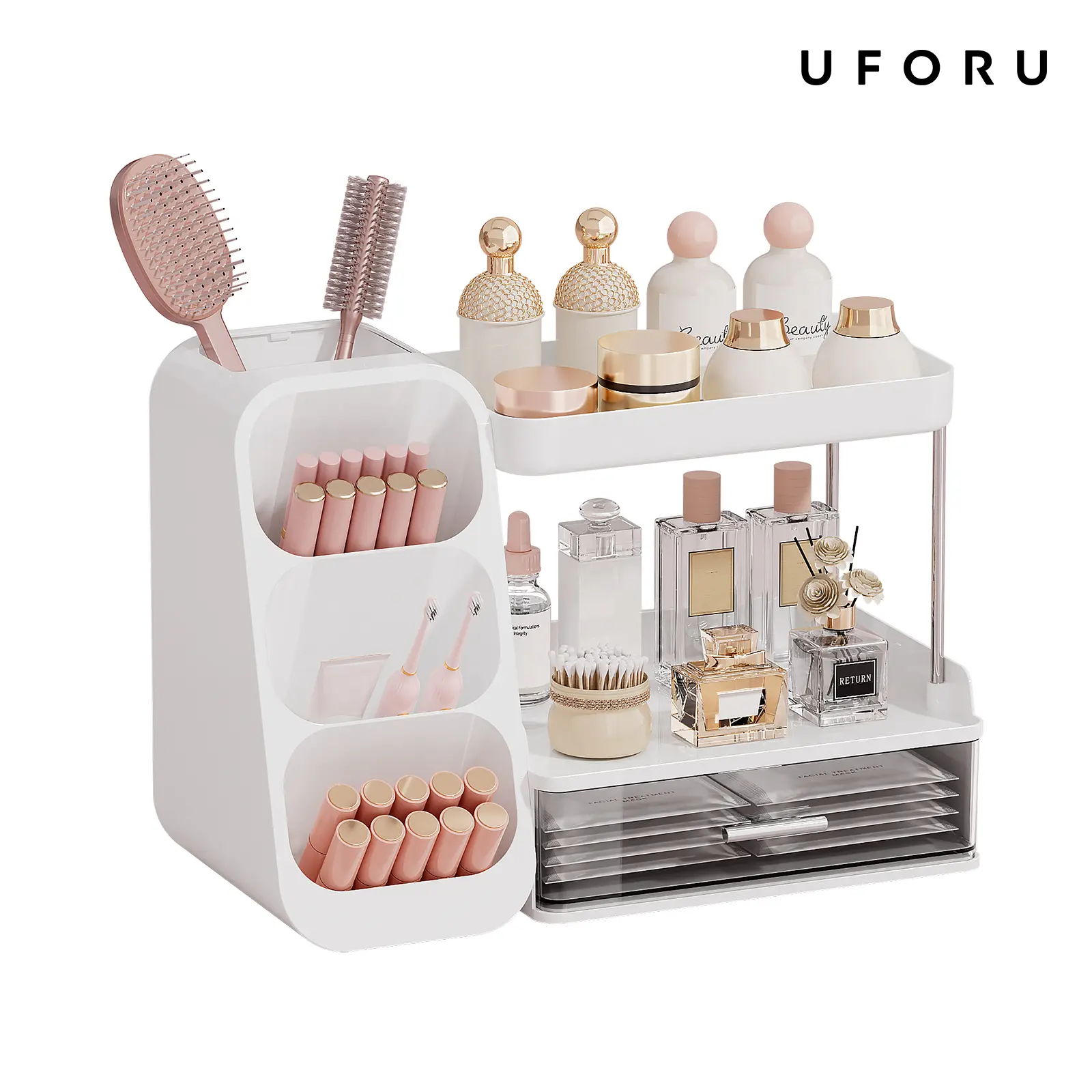 UFORU Bathroom Counter Organizer – Your All-in-One Vanity Storage Solution,Easy to Install & Clean, Sturdy Metal Bracket, Perfect for Organizing Makeup, Skincare & Bathroom Essentials,