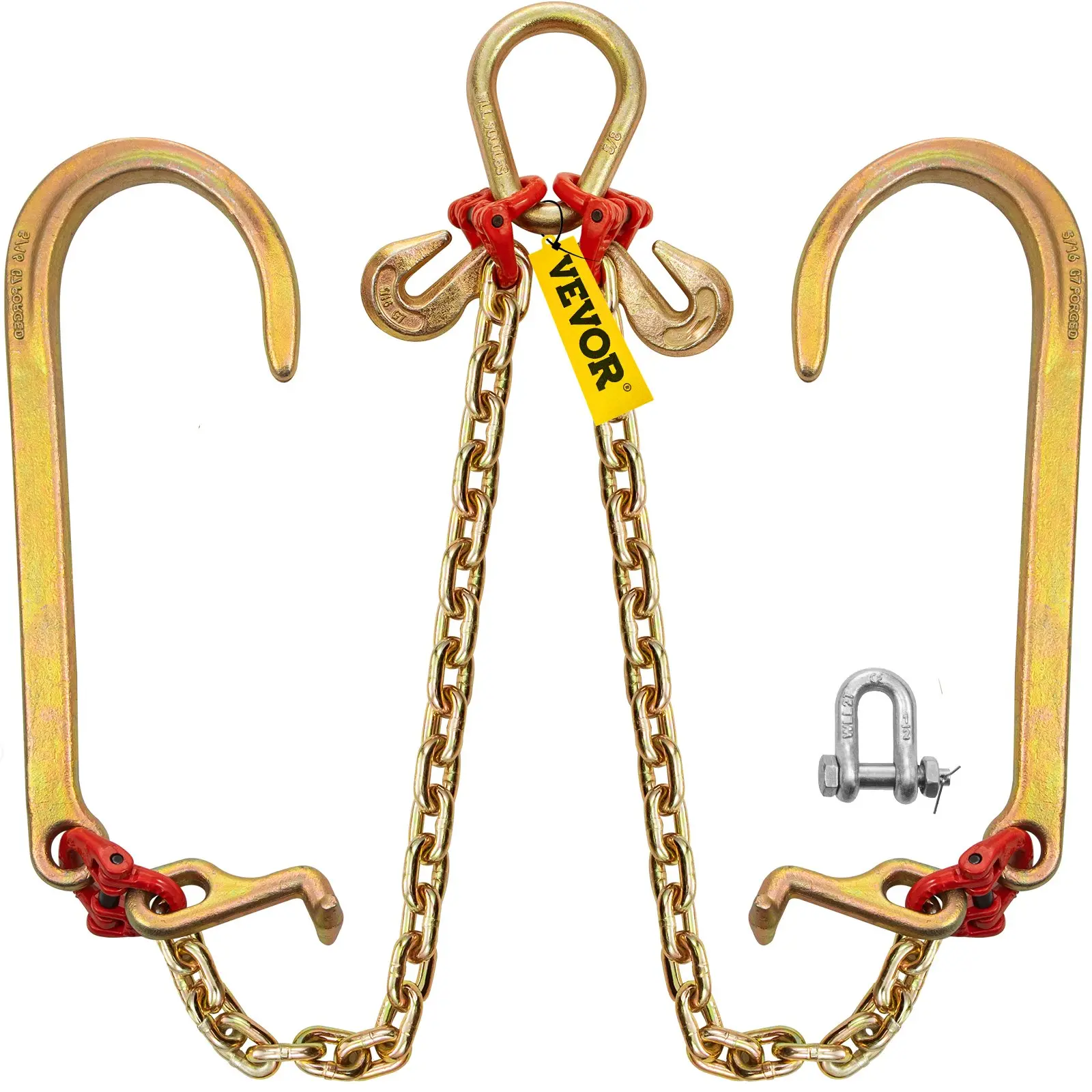 【Summerfinds】VEVOR V Bridle Chain 5/16 in x 2 ft Bridle Tow ChainGrade 80 V-Bridle Transport Chain9260 Lbs Break Strength with TJ Hooks and Crab HooksHeavy Duty Pear Link Connector and Chain Shorteners
