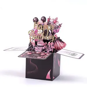 Women's 3D Birthday Card, Pop-Up Stereo Box Design, Fun Party Cards, Perfect Gift for Girlfriend Wife Mom Daughter, Unique Birthday Greeting Card
