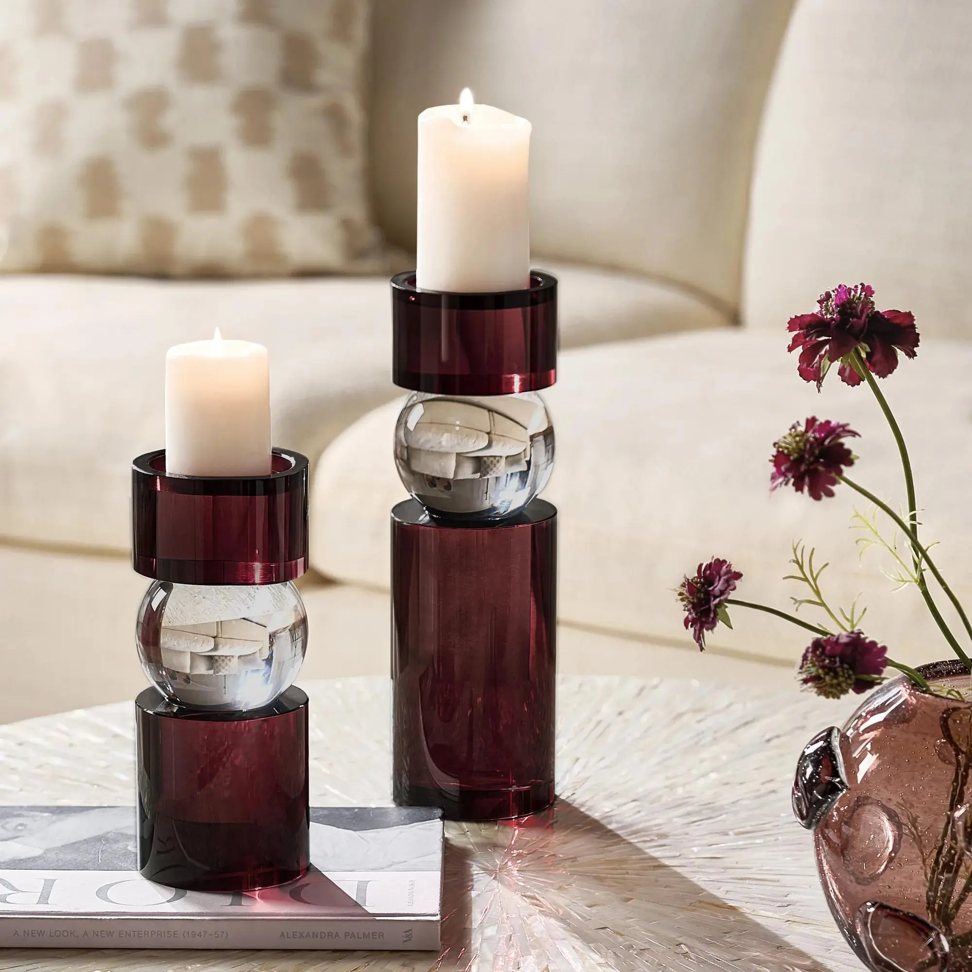 Z Gallerie Leroy Luminous Crystal Glass Pillar Holder - Fig, Decorative Home Decor for Dresser, Candle Holder for Home Supplies, Architectural Look new bedroom