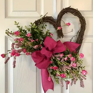 2PCS Heart-Shaped Lavender Wreath - Pink Valentine's & Spring Decor for Front Door or Wall, a Charming Country Accent for Indoor/Outdoor Use, Artificial Flower Wreath