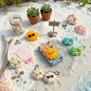 Summer Fidget Clicker Keychain ️ Cute Sun Turtle Clam Sensory Toy | Satisfying Click Fidget | Kawaii Backpack Charm