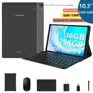 YUMKEM Tablet 10.3 Inch Android 14, 36(12+24)GB RAM+256GB ROM   | 5G WiFi | Octa Core | 6000mAh | 8+13MP | GMS | BT 5.0 | 2 in 1 Tablet with Keyboard, Mouse and Stylus