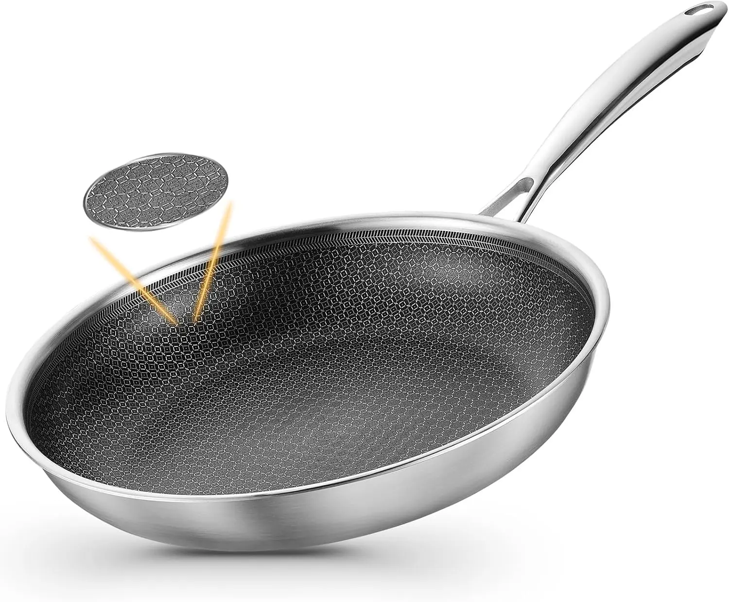 KOCH SYSTEME CS 10 Inch Tri-Ply Stainless Steel Frying Pan with Honeycomb Interior - stir-fry pan, Hybrid Stainless Skillet, Non-Toxic, Induction Compatible, Oven Safe for Gas, Electric & Induction Stovetops, gifts for women