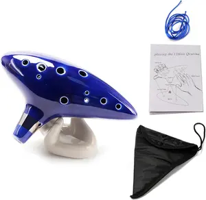 Unisex 12-Hole Alto C Ceramic Ocarina Wind Instrument, 16x10x4cm (6.3x3.9x1.6 in), with Neck Strap Cord, Song Book, Gift Box, Hand-Shape Display Stand, Black Protective Bag, Perfect Gift
