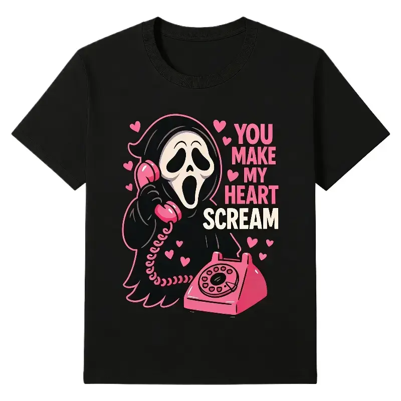 Men's Classic Round Neck Short-Sleeve Cotton Casual Tshirt - Valentine’s Day Funny Horror Love Graphic "You Make My Heart Scream" Unisex Clothes Top, Streetwear, Shortsleeve, Valentines Day, Fabric, Basics, Childrens Day