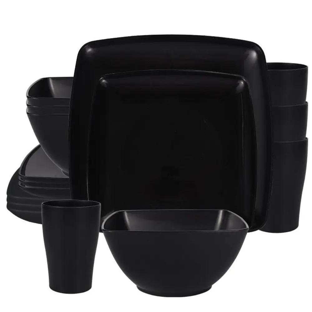 Square Plate & Bowl & Cup Set, 16pcs/set Including 4 Plates, 4 Bowls, 4 Cups & 4 Spoons, Square Plates And Bowls Sets, Tableware Set for Home Kitchen Dining Room, Cutlery, Dinnerware