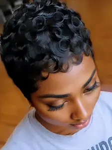 Curly Wave Wig Kinky Curly Wig Human Hair Wig Pixie Cut Wig for Women Natural Looking Wigs Full Machine Made Wig 150% Density 6 Inch
