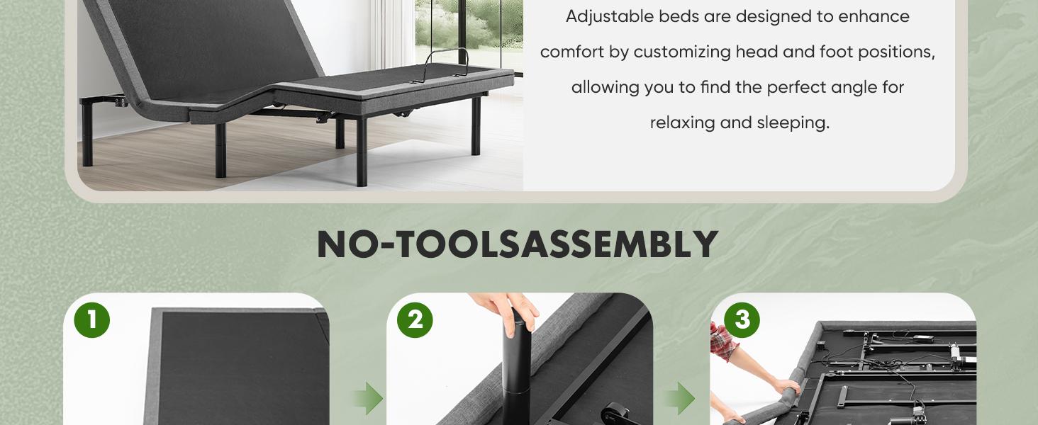 Adjustable Bed Frame - Head and Foot Incline - USB - Wireless Remote - Easy 2 Person Assembly - Quiet Motor - Relax - TV - Working - Reading - Ergonomic - Electric Bed Base