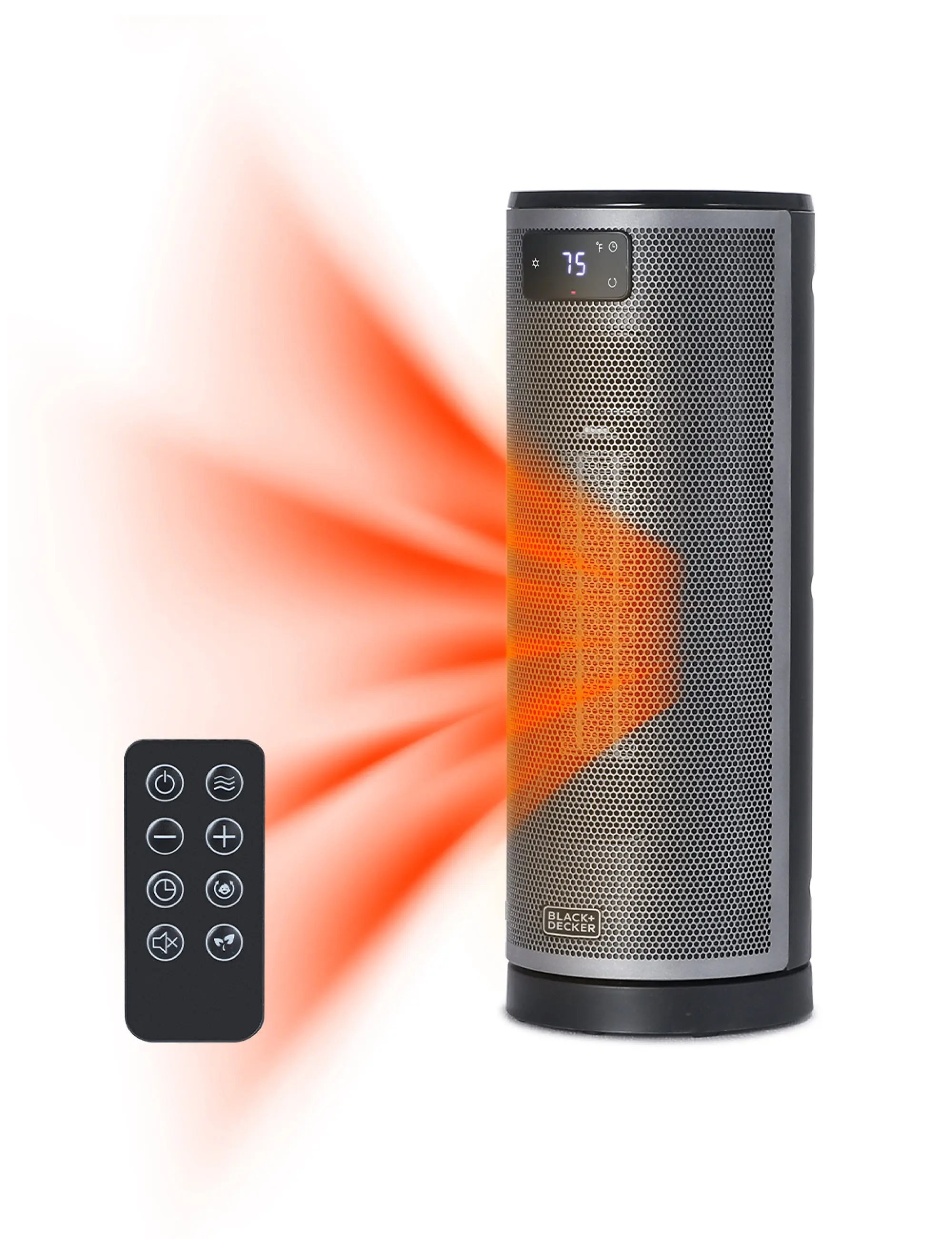 BLACK+DECKER Ceramic Oscillating Tower Heater (BHTC209, Black) with Remote Control, Digital LED Display, Adjustable Heating Temperature, 3 Heat Settings Up to 1500W